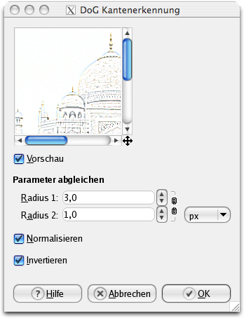 Eigenschaften für das Filter Differenz der Mittelwerte